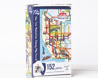 New York Manhattan Subway Illustrated Map Wooden Jigsaw Puzzle for Children and Adults, Holiday Gift Ideas, Educational Board Games