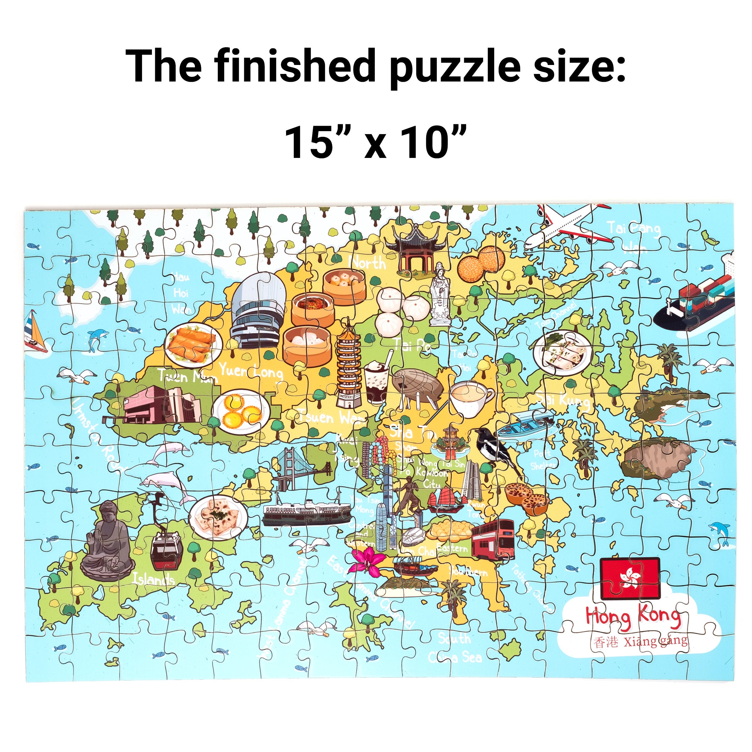 Hong Kong Map Wooden Jigsaw Puzzles Fun Holiday Board Games Etsy