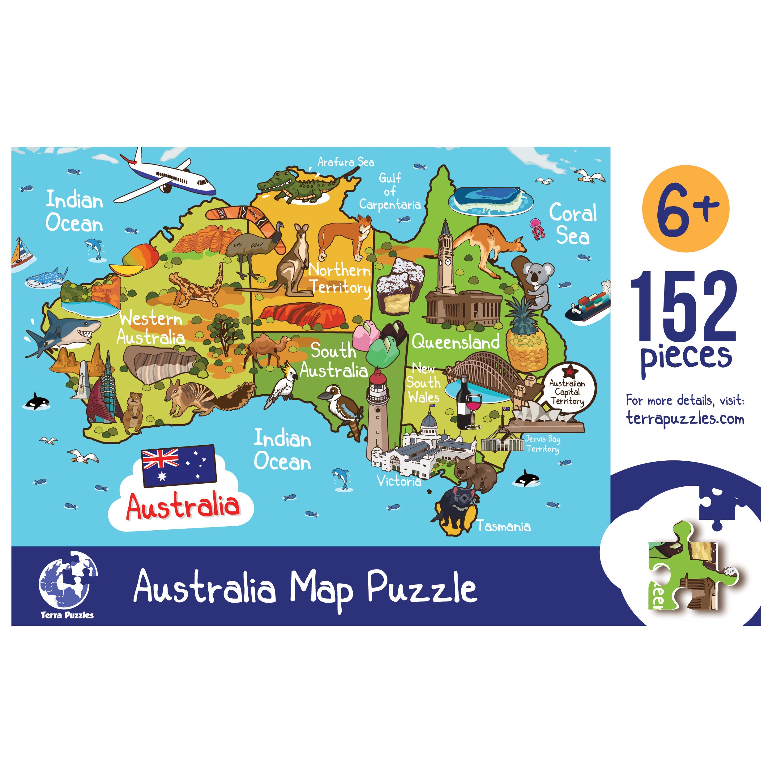 Australia Map Wooden Jigsaw Puzzle, Educational Llustrated Map Puzzle for Children, Montessori