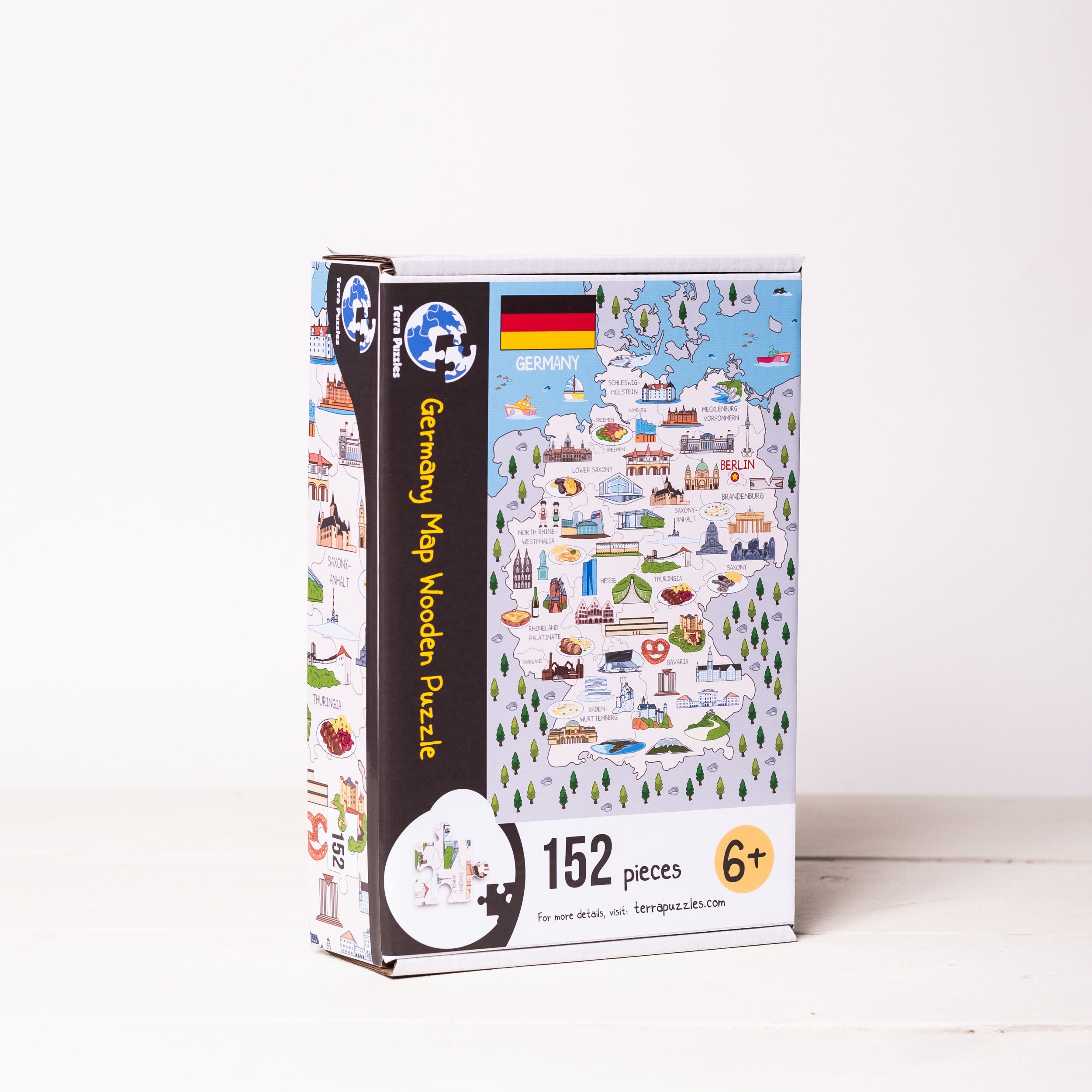 Germany Map Wooden Jigsaw Puzzle for Kids, Educational Map of Europe, Holiday City of Germany