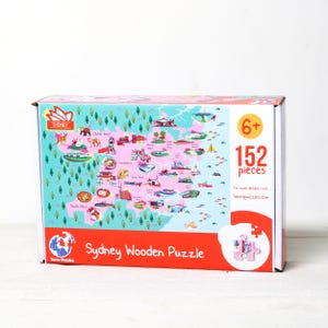 Sydney Karte Holzpuzzle für Kinder ab 6 Jahren, handgefertigte Lernspiele, Montessori Brettspiele, australisches Essen und kulturelles Wahrzeichen.