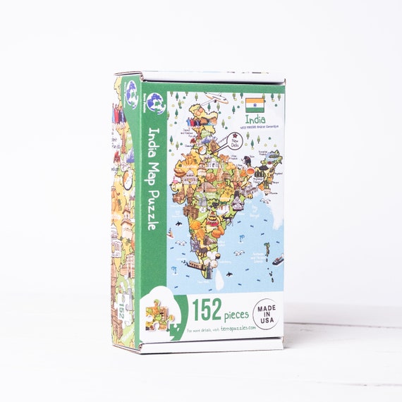 Puzzle jeu carte de l'europe avec les monuments et animaux