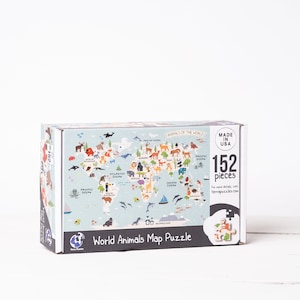 Welttier Karte Holzpuzzle für Kinder, Lern-Safari-Kartenpuzzle, Montessori-Lernbrettspiele, Kindergartenkarten-Puzzle-Dekor