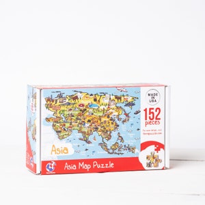 Asia Map Wooden Jigsaw Puzzle for Kids 6, Educational Illustrated Map Puzzle, Montessori Board Games, Holiday Gift Ideas image 1