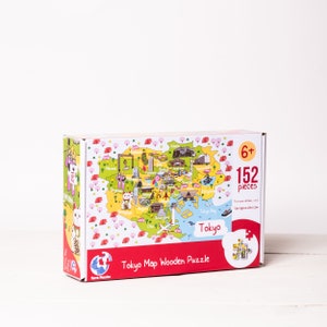 Tokyo Map Holzpuzzle für Kinder und Erwachsene, Holiday City of Japan Map Puzzle, handgemachte lasergeschnittene Familien-Brettspiele