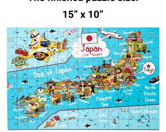 Japan Map Wooden Jigsaw Puzzle for Children and Adults, Asia