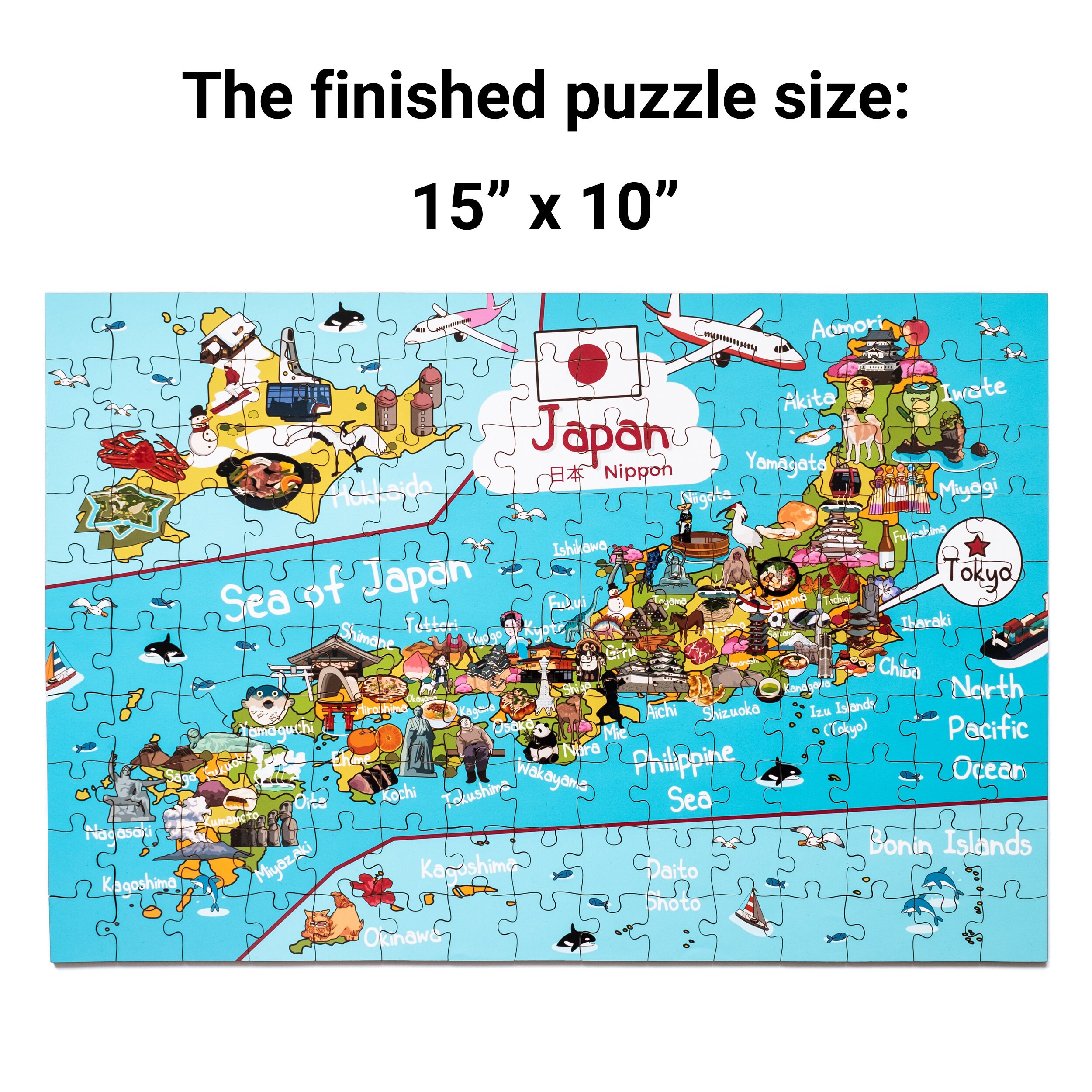 Japan Map Wooden Jigsaw Puzzle for Children and Adults, Asia