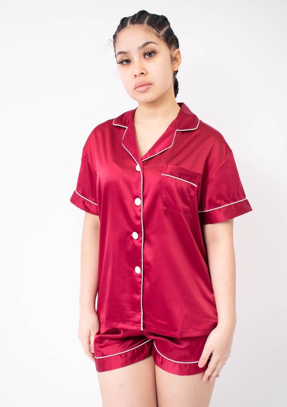 Womens Silk Satin Pajamas Set Short 