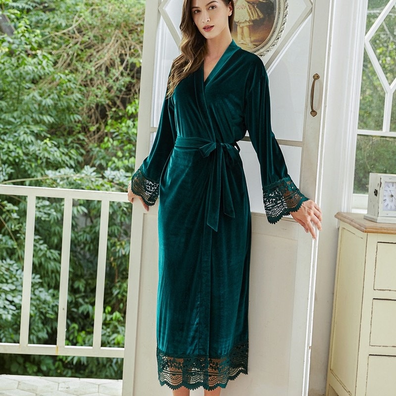 Luxury Velvet Robe Kimono Womens Night Gown Lace Robe - Etsy UK