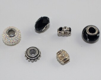 large hole, metal lined glass beads; 12 pieces (or more) grab bags