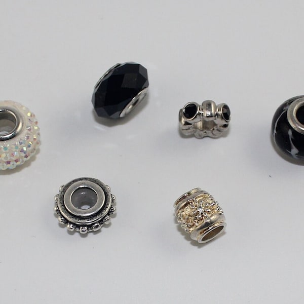 large hole, metal lined glass beads; 12 pieces (or more) grab bags