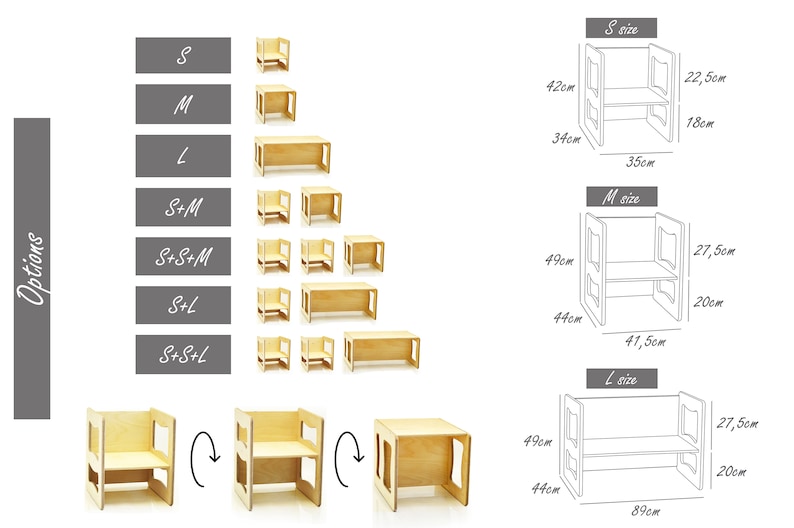 Montessori Tisch / Stuhl, Kindertisch, Kinderstuhl, multifunktionaler Tisch / Stuhl, Montessori-Möbel, Kinderstuhl, Kinderstuhl Bild 5