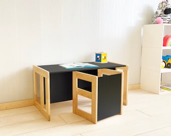 Montessori tafel/stoel, Kindertafel, Kinderstoel, Multifunctionele tafel/stoel, Montessori meubelen, peuter welpstoelen, peuterstoel