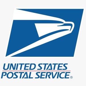 May include: The United States Postal Service logo features a stylized blue eagle head within a blue parallelogram. Below the logo, the words "UNITED STATES POSTAL SERVICE" are displayed in a bold, sans-serif font, with "POSTAL SERVICE" in red.