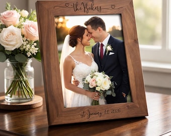 Custom Personalized Wedding Picture Frame, Engraved Wood Photo Frame, Wedding Gift for Couple, Anniversary Keepsake, 150