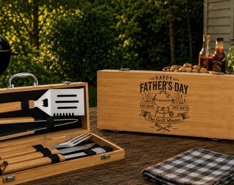 Personalized BBQ Tools & Box Set, Custom Engraved Barbecue Case, Grill Master Set, Fathers Day Gift, 016