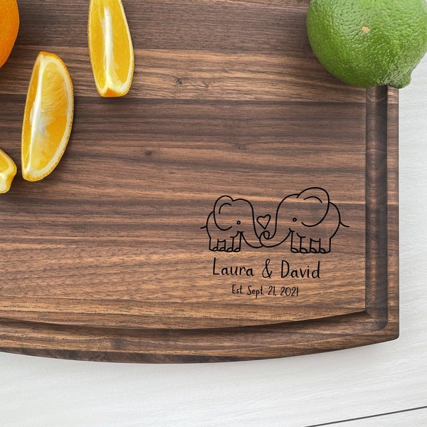 Personalized Cutting Board, Custom Cutting Board, Elephant Themed Gift, Couples Gift, Wedding Gift, Engagement Gift, Valentines Gift, 055