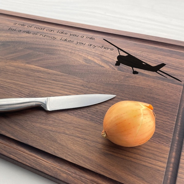 Personalized Cutting Board, Engraved Cutting Board, Airplane Design, Pilot in Command, Airplane Gift, Pilots Gift, Single Engine, 512