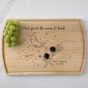 Personalized Cutting Board, Custom Cutting Board, Astronomer Gift, Space Lovers, Moon, Shooting Star, Outer Space, Astronauts in Love, 471