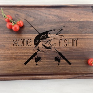 Personalized Cutting Board, Custom Cutting Board, Fishing, Retirement, Gone Fishing, Cottage Cutting Board, Summer, Gift for Dad, 495