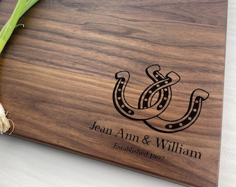 Personalized Cutting Board, Custom Cutting Board, Horse Themed Gift, Horseshoes, Personalized Ranch Gift, Horse lover, Good Luck Gift, 302