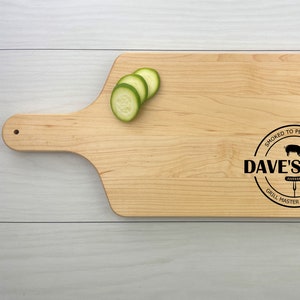 Personalized BBQ Paddle Board, Engraved Cutting Board with Handle, BBQ Themed, Grill Master, Fathers Day Gift, Smoked Meat Cutting Board,114