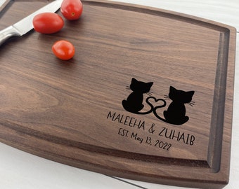 Personalized Cutting Board, Custom Cutting Board, Cats in Love, Heart Tails, Cat Lovers, Anniversary, Cat Person, Cat Snuggles, Kittens, 292