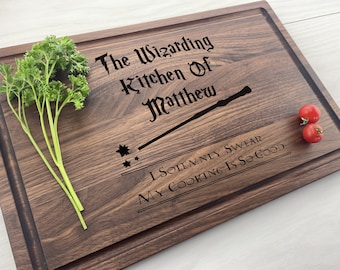 Personalized Cutting Board, Engraved Cutting Board, Wizard Board, Magic, Birthday Present, Lighting Bolt, Wand, 484