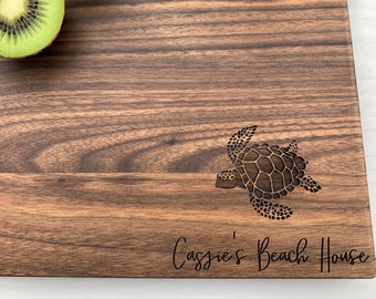 Personalized Cutting Board, Custom Cutting Board, Sea Turtle Themed Gift, Tiki Bar Cutting Board, Beach House Gift, Beach Themed, 084
