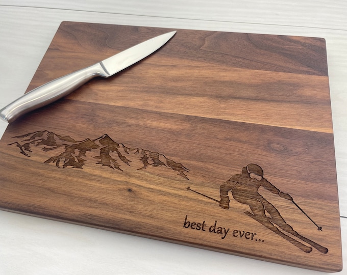 Personalized Cutting Board, Adrenaline Seeker Gift, Mountain Gift, Ski Chalet Gift, Skier Gift, Heli Skier, Adventure Seeker Gift, 291