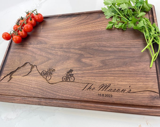 Personalized Cutting Board, Bike Enthusiast, Mountain Biking Gift, Bikers Gift, Biking Couple Engagment Gift, Cyclists Anniversary Gift, 312