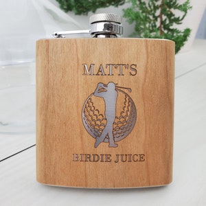 Personalized Wood Flask, Custom Flask, Wood Flask for a Golfer, Bachelor Gift, Golf Gift, Birdie Juice, Father&#39;s Day Gift, Gift for Him, 020