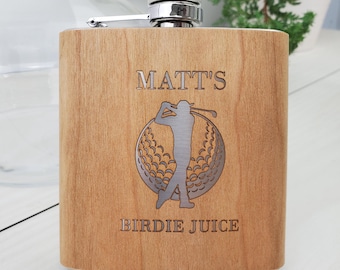 Personalized Wood Flask, Custom Flask, Wood Flask for a Golfer, Bachelor Gift, Golf Gift, Birdie Juice, Father's Day Gift, Gift for Him, 020