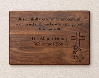 Christian Wooden Wall Plaque, Deuteronomy 28:6 Sign, Family Welcome Sign, Laser Engraved Bible Verse Decor, Religious Entryway Wall Art, 010