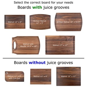 a bunch of cutting boards with measurements for them