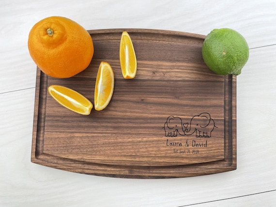 Personalized Cutting Board, Custom Cutting Board, Elephant Themed Gift, Couples Gift, Wedding Gift, Engagement Gift, Valentines Gift, 055