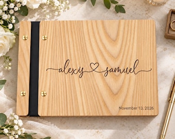 Personalized Wedding Guest Book, Engraved Wood Guestbook, Custom Wedding Sign In Book, Rustic Wedding Keepsake, Anniversary Gift, 003