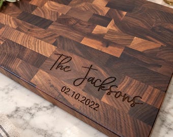 Personalized End Grain Butcher Block, Engraved Cutting Board, Family Name Gift, Wedding Gift, Anniversary Gift, Cheese Board, 068
