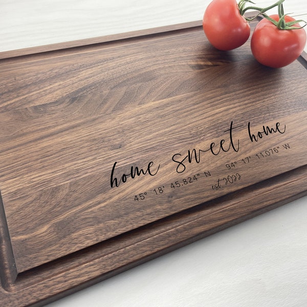 Personalized Cutting Board - Housewarming, Realtor Gift, Home Sweet Home, Coordinates, First Home Gift, New Home Owner, Notary Present, 310