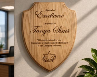 Personalized Wooden Plaque, Custom Award of Excellence Wall Sign, Employee Recognition Gift, Office Decor, Custom Name Plaque, 001