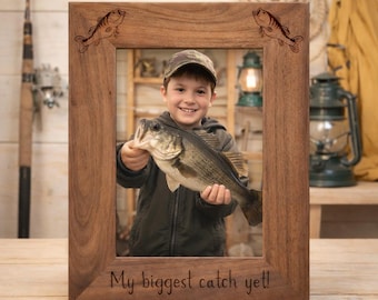 Personalized Fishing Picture Frame, My Biggest Catch Yet, Kids Fishing Gift, Lake Cabin Decor, Custom Angler Photo Frame, 177