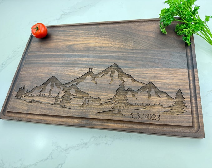 Personalized Cutting Board, Custom Cutting Board, Mountain View, Mountain Climbers, Nature Lover, Couples Gift, Hikers, Portage, Hike, 534