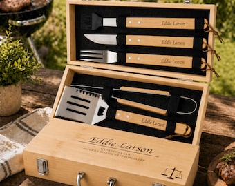 Personalized BBQ Tools & Box Set, Custom Engraved Barbecue Case, Law School Graduate Gift, Fathers Day, 014