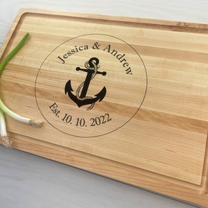 Personalized Butcher Block Cutting Board, Engraved Butcher Block, Wedding Gift, Nautical Gift, Anchor Gift, Sailboat Gift, 052