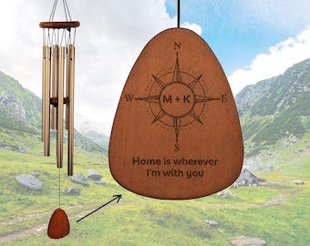 Personalized Compass Wind Chime, Couples Who Travel, Anniversary Wind Chime, Outdoor Home Deco, 050