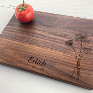 Personalized Cutting Board, Engraved Cutting Board, Birth Flower, Birthday Month, November Flower, Chrysanthemum, November Gift, 384