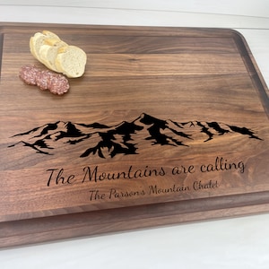 Personalized Butcher Block Cutting Board, Engraved Butcher Block, Mountain Themed Gift, Chalet Décor, Ski Family Gift, Chalet Gift, 087