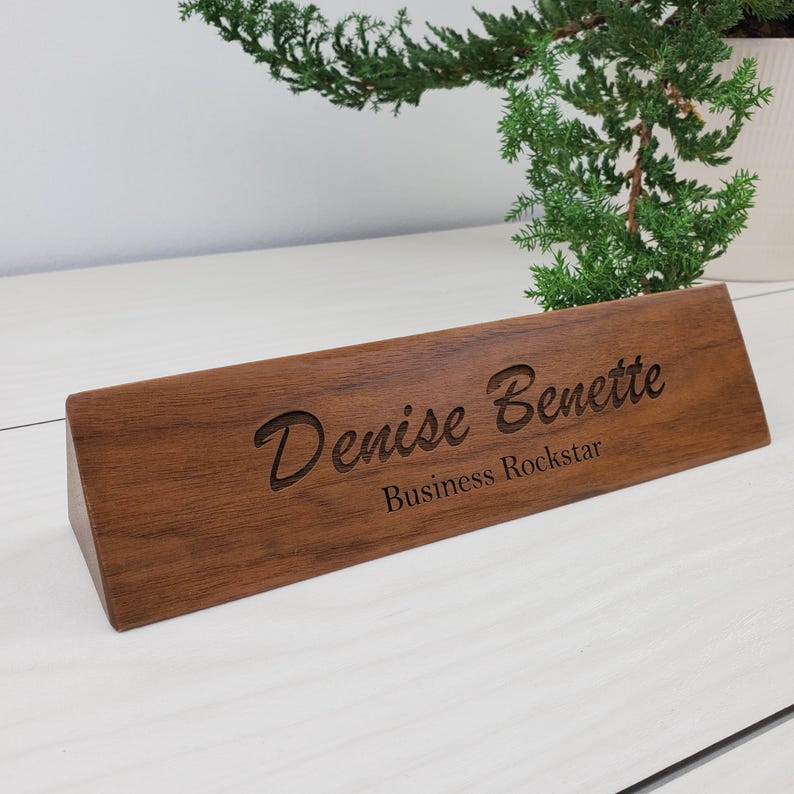 Triangular Nameplate Personalized Wood Desk Block, Custom Engraved Desk Name Plate, Desk ...