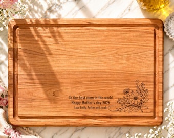 Butcher Block Cutting Board for Mom, Mother’s Day Gift from Kids, Custom Wooden Cutting Board, Gift for Her, Kitchen Decor Gift, 737