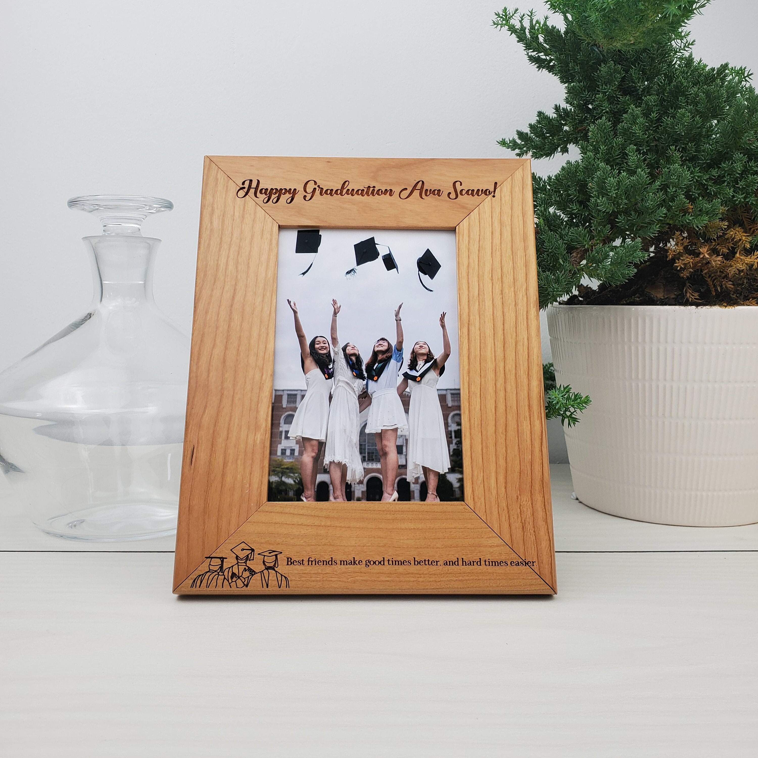 Custom Personalized Picture Frame, Custom Engraved Wood Photo Frame, Graduation Gift, Best Friends, High School Graduate, College Grad, 049